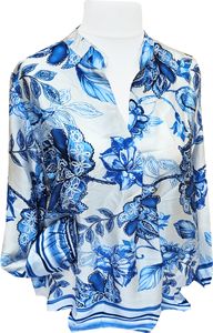 #304 Tunika BLUME Ranke Blau 40/42/44 Langarm Bluse