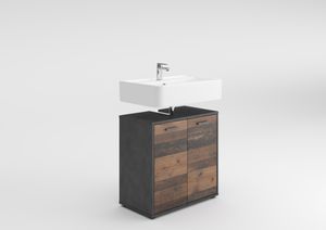 FMD furniture Waschbeckenunterschrank Badschrank 60 x 59 x 33 cm Matera / Old Style dunkel mit Doppeltüren und verstellbaren Böden
