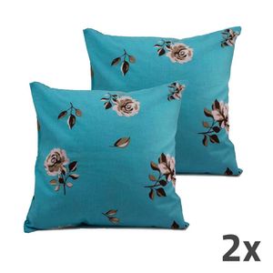 Home Elements Poszewka na poduszkę niebieska, kwiaty, zestaw 2 sztuk