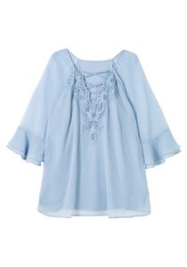 sheego x Fair Lady Damen Große Größen Chiffontunika mit Spitze und Volantärmeln Citywear feminin V-Ausschnitt Spitze