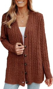 ASKSA Damen Strickjacke Langarm Grobstrick Cardigan Open Front Sweater Casual Strickcardigan Pullover, Kaffee, L ASKSA Damen Strickjacke Langarm Grobstrick Cardigan Open Front Sweater Casual Strickcardigan Pullover, Kaffee, L