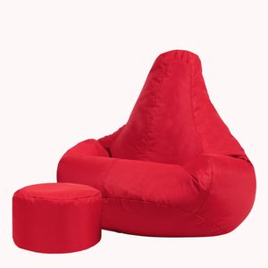 Bean Bag Bazaar Indoor Outdoor Sitzsack-Liegestuhl Recliner mit Sitzpuff, Rot, Gamer Sitzsack Für Erwachsene Und Kinder, Indoor Outdoor Sitzsack Sessel Gaming mit Füllung - Hergestellt in Deutschland