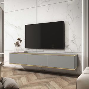 Masseno TV-Schrank VENEZIA 175 cm Fernsehschrank mit 3 Türen TV-Lowboard für Wohnzimmer Modern 175x32x30 cm Grau / Grau