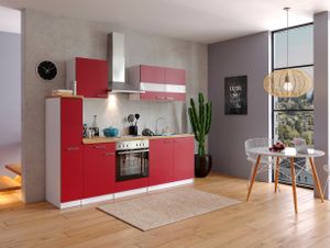 Küche Küchenzeile Küchenblock Einbauküche Weiß Rot Malia 240 cm Respekta