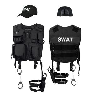 SWAT FBI POLICE SECURITY Kostüm inkl. Einsatzweste, Pistolenholster, Handschellen und Baseball Cap - XL/XXL - SWAT