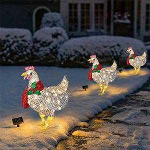 3 Stk Weihnachtsdeko Light-Up Huhn mit Schal - Acryl Lichter Ornamente 3D Garten Deko, 24*16cm Leuchtendes Huhn