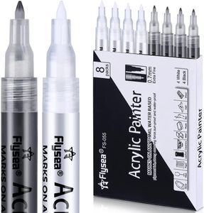 Marker Stifte Acrylstifte 8 Pack 0,7 mm Acrylstifte für Steine Weiß Schwarz Permanent Acrylfarben Marker Stifte