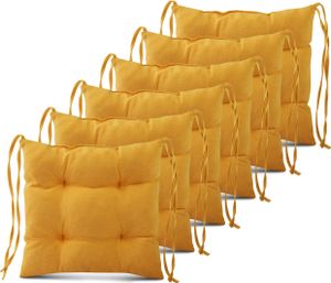 Mg Design sada 6 vankúšov na stoličku 40x40 cm žltá - vankúš na stoličku s popruhmi, prešívaný vankúš, podlahový vankúš - vankúš na sedenie pre záhradnú stoličku, na vnútorné a vonkajšie použitie