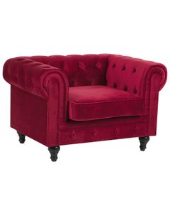 BELIANI Fotel ciemnoczerwony welur chesterfield tuftowany pikowany aksamit vintage glamour