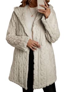 Damen Langarm Mantel Fuzzy Fleece Jacke Warme Strickjacke Lässiger Wintermantel Aprikose,Größe XL