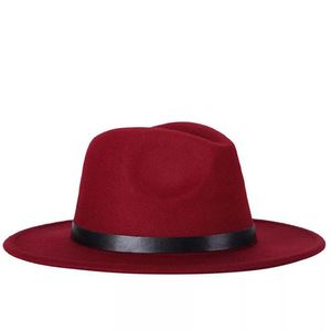 Fedora-Hut, einfarbig, verstellbar, britischer Stil, Jazz-Mütze, Kostümzubehör, Streetwear, Dunkelrot