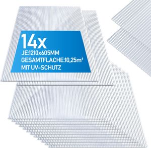 Jayseuw 14x Twin-Wall Sheets 4mm Cut-to-size 121x60,5cm Polykarbonát 10,25m² UV-odolný čirý Twin-Wall Greenhouse Sheets Multi-Wall Sheets