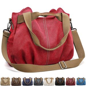 Handtasche Damen Canvas Schultertasche Multifunktionale Umhängetaschen Casual Hobo Groß Taschen für Arbeit Schule Beach Shopper Rot