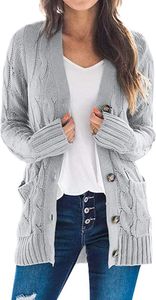 ASKSA Damen Strickjacke Strickpulli Langarm mit Taschen Knopf Pullover Casual Einfarbig Strickmantel, Grau, M ASKSA Damen Strickjacke Strickpulli Langarm mit Taschen Knopf Pullover Casual Einfarbig Strickmantel, Grau, M