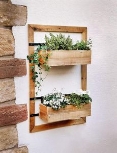 Wandpflanzer "Industrial" aus Holz mit 2 Blumenkästen, für Balkon, Terrasse, Garten, Balkonkasten, Wandblumentopf