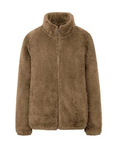 Damen Jacke Einfarbiges Stehkragen Sweatshirt Weiche Flanell Langarm Jacke Mit Durchgehendem Reißverschluss, Farbe: Braun, Größe: 2xl