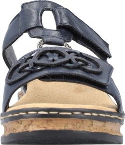 Rieker Damen Pantolette schmal mit T-Riemen Klettverschluss und Keilabsatz 62936, Größe:39 EU, Farbe:Blau