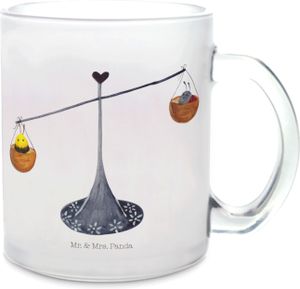 Mr. & Mrs. Panda Teetasse Sternzeichen Waage - Transparent - Geschenk, Geschenk Oktober, Tasse mit Henkel, Waage Sternzeichen, Glas Teetasse, Gleichgewicht, Teeglas