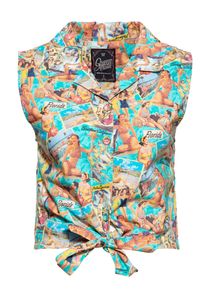 QUEEN KEROSIN Ärmellose Bluse Zum Binden Mit Allover-Print Im 50S Stil 50'S Vacation Mehrfarbig Xxxxl