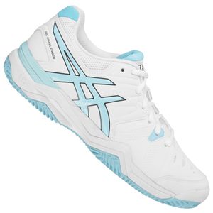 Asics Damen Tennis Schuhe Gel-Challenger 10 Clay, Größe:9.5 US - 41 1/2 EU, Farbe:WHITE/REGATTA BLUE/AIRLY BLUE