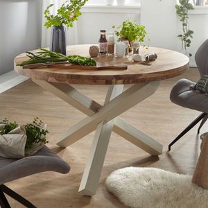 WERAN Design Esszimmertisch rund  Akazie Massiv-Holz | Landhaus Esstisch 4 Personen | Küchentisch