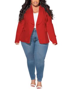 Damen Blazer Plus Size Strickjacke Jacke Casual Oversize Business Arbeit Jacken Mantel Rot,Größe L