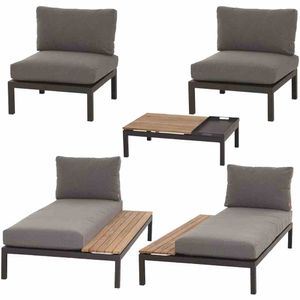 Siena Garden Lounge-Set Alvida - 2 Recamieren + 2 Mittelteile + Tisch, 5 teilig in schwarz, aus Teakholz