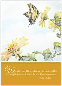 Zarte Glückwunschkarte zur Konfirmation, Firmung, Erstkommunion: Wie sich der Himmel über die Erde wölbt, so umgibt Gottes Liebe alle, die Gott vertrauen.