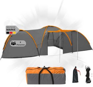 DELUKE® XXL Campingzelt 8 Personen CALLI grau | regenfest, atmungsaktiv | Familienzelt groß Gruppenzelt Kuppelzelt Zelt Camping Zelt Outdoor Zelten