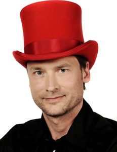 Steampunk Zylinder Hut rot für Karneval Halloween Hutgröße: 61