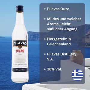 Ouzo Pilavas Nektar 12x 0,7l 38% Vol. | +20ml Jassas Olivenöl
