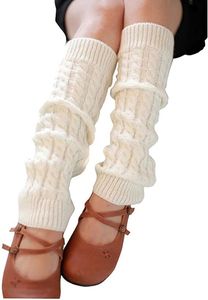 ASKSA Damen Frauen Winter Crochet Stricken Stulpen Beinstulpen Beinwärmer Kniestrümpfe Legwarmers, Weiß