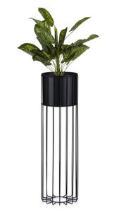 HowHomely Moderner Blumenständer mit Abdeckung 70 cm LOFT Aus Metall - Pflanzenständer mit interessantem Design - schwarzem Rahmen und schwarzer Abdeckung im LOFT - Stil