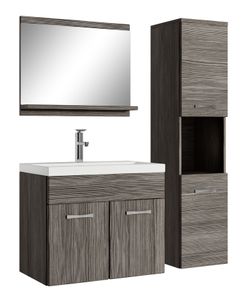 Badezimmer Badmöbel Set Montreal 60cm Waschbecken Grau Eiche - Unterschrank Hochschrank Waschtisch Möbel