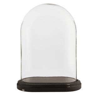 HAES DECO - Dekorative Glasglocke mit braunem Holzsockel - Glaskuppel Oval 26 x 15 cm und Höhe 33 cm - Dekorative Glashaube als Tischdeko - Transparent Glasglocke - ST012691