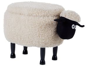 Hocker für Kinder Holz Polyester Beige Schaf-Form Felloptik mit Stauraum Kinderzimmer