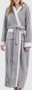 Damen Winternachthemd Dicker Flanell Warm Schnürung Verstellbarer Gürtel Farbblock Kapuzentaschen Hervorragende Wasseraufnahme Knöchellang Lady Homewear Spa Hotel Bademantel