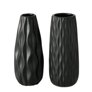 BOLTZE Dekovase 2er Set "Luana" aus Keramik in matt schwarz, Vase Blumenvase