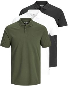 Jack & Jones 3er-Pack Poloshirts Herren Basic Polo Shirt 100 % Baumwolle Slim Fit, 3er-Polo-Wh/Bl/Ol-XL
