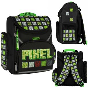 Pixel Game schwarz-grüner Schulrucksack für Jungen, Schulranzen 37x32x20cm