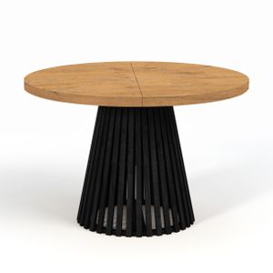 Runder Ausziehbarer Tisch für Esszimmer, DOVER - Industrial/Loft Still mit Lamellenbeine, Durchmesser: 100 / 200 cm, Farbe: Eiche Lancelot / Schwarz