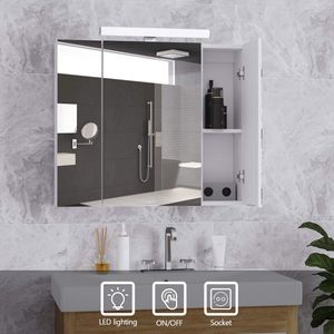 Spiegelschrank Bad mit Beleuchtung Badezimmerschrank mit Steckdose Badspiegelschrank LED Badezimmer Weiß