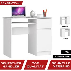 Schreibtisch Computertisch 90 cm mit 1 Schublade und 1  Tür Linksseitiger HERMES: Weiß