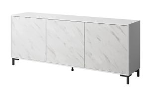 Furniture24 Kommode Marmo 200 cm Wohnzimmerschrank 3 Türiger Schrank Weiß matt Weißer Marmor