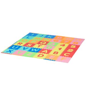 HOMCOM 60-teilige Kinder Puzzlematte Spielmatte Kinderspielteppich Spielteppich für Baby & Kinder pädagogische Spielmatte mit Buchstaben und Zahlen EVA mehrfarbig 31,5 x 31,5 cm