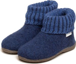 Gottstein Kinder Hüttenschuh Alpine Boot RU - Aus reiner Bio-Schafwolle für Jungen & Mädchen mit Gummisohle - Hausschuh  Tirol Inkblue/Brown ,22