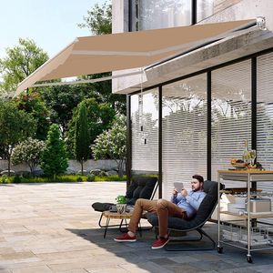 GOPLUS Gelenkarmmarkise für Sonnenschutz & Regenschutz, Balkonmarkise mit Handkurbel, Terrassenmarkise aus Aluminium, Einziehbare Sonnenmarkise