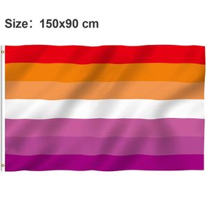 90 * 150 cm lesbische Stolz-Regenbogenflagge, lichtecht und lebendige Farbe, doppelt genäht, Polyester-Banner