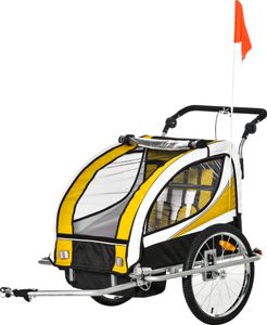 HOMCOM Kinderanhänger Fahrradanhänger Kinder Anhänger für 2 Kinder Regenschutz atmungsaktiv Gelb+Schwarz 155 x 88 x 108 cm HOMCOM Kinderanhänger Fahrradanhänger Kinder Anhänger für 2 Kinder Regenschutz atmungsaktiv Gelb+Schwarz 155 x 88 x 108 cm
