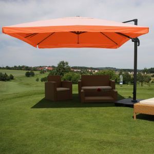 Ampelschirm HWC-A96, Sonnenschirm Gastronomie 3x3m (Ø4,24m) Polyester/Alu 23kg  Flap, terracotta mit Ständer, drehbar